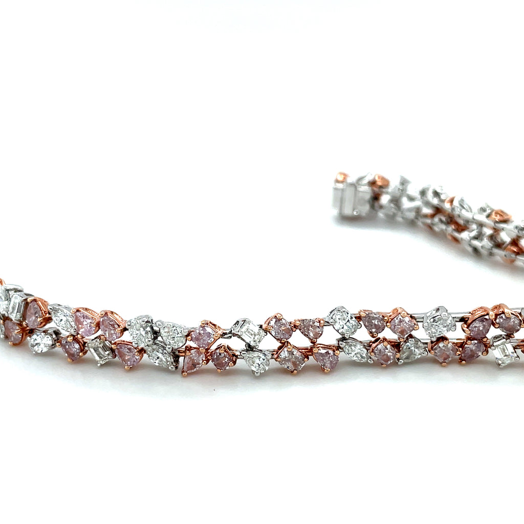 18kt White and Rose gold double row diamond tennis bracelet set