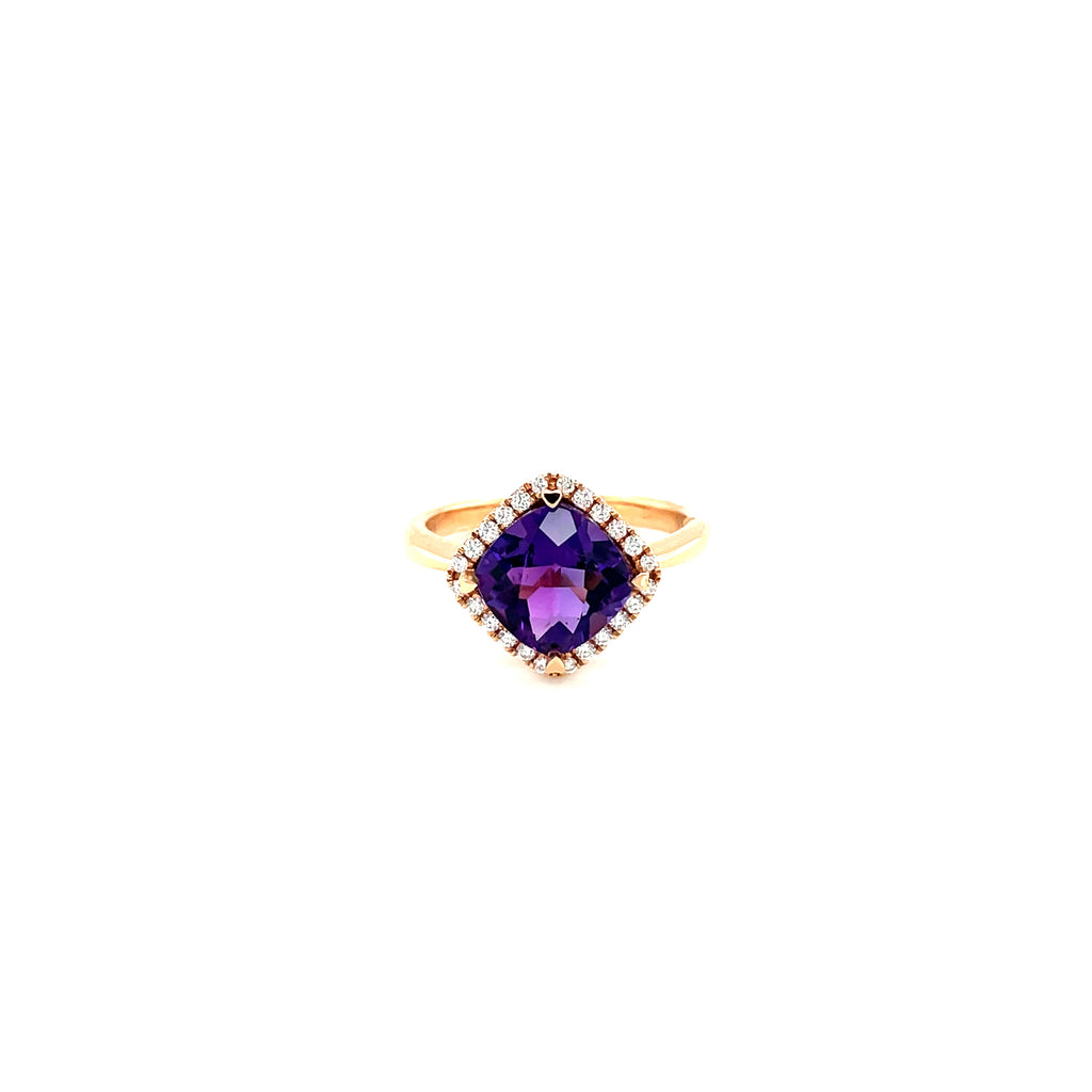 18K Rose Gold 8 mm Cushion Amethyst Ring