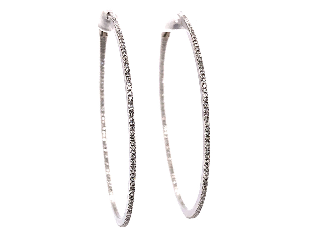 Lady's White 14 Karat Large Hoop Earrings 0.66tw Round Diamonds 51MM