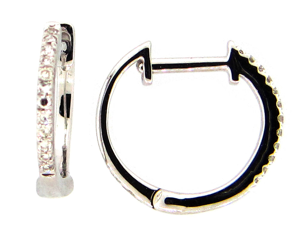 Lady's White 14 Karat Huggie Earrings 0.08tw Round Diamonds