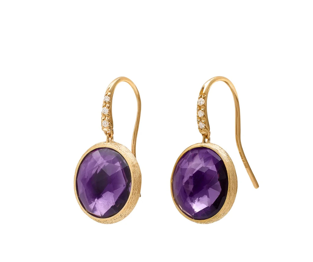 Lady's Yellow 18 Karat Drop Earrings W/amethyst and diamond