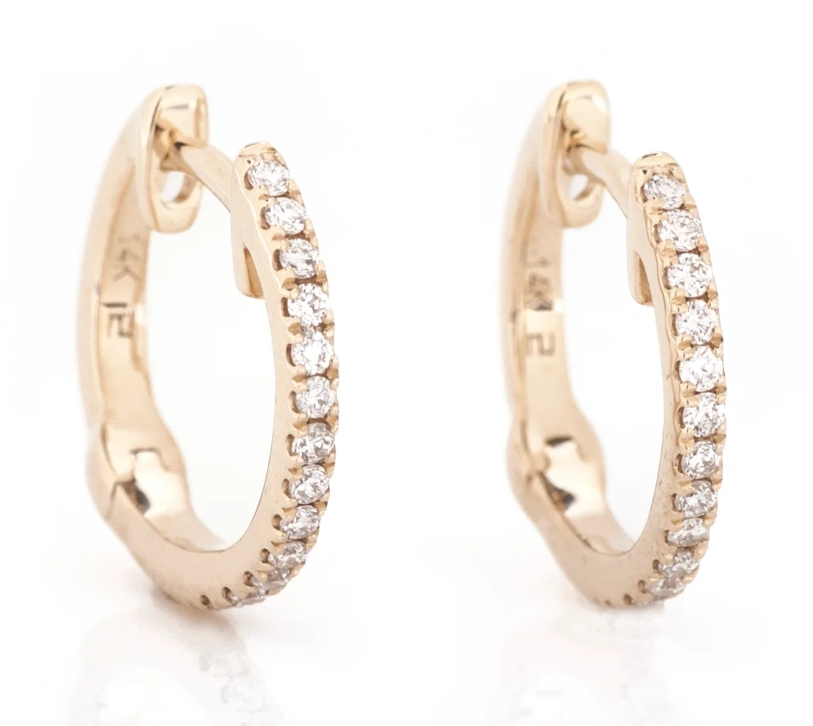 Lady's WHITE 14 Karat Huggie Earrings 26=0.13tw Round Diamonds 9MM