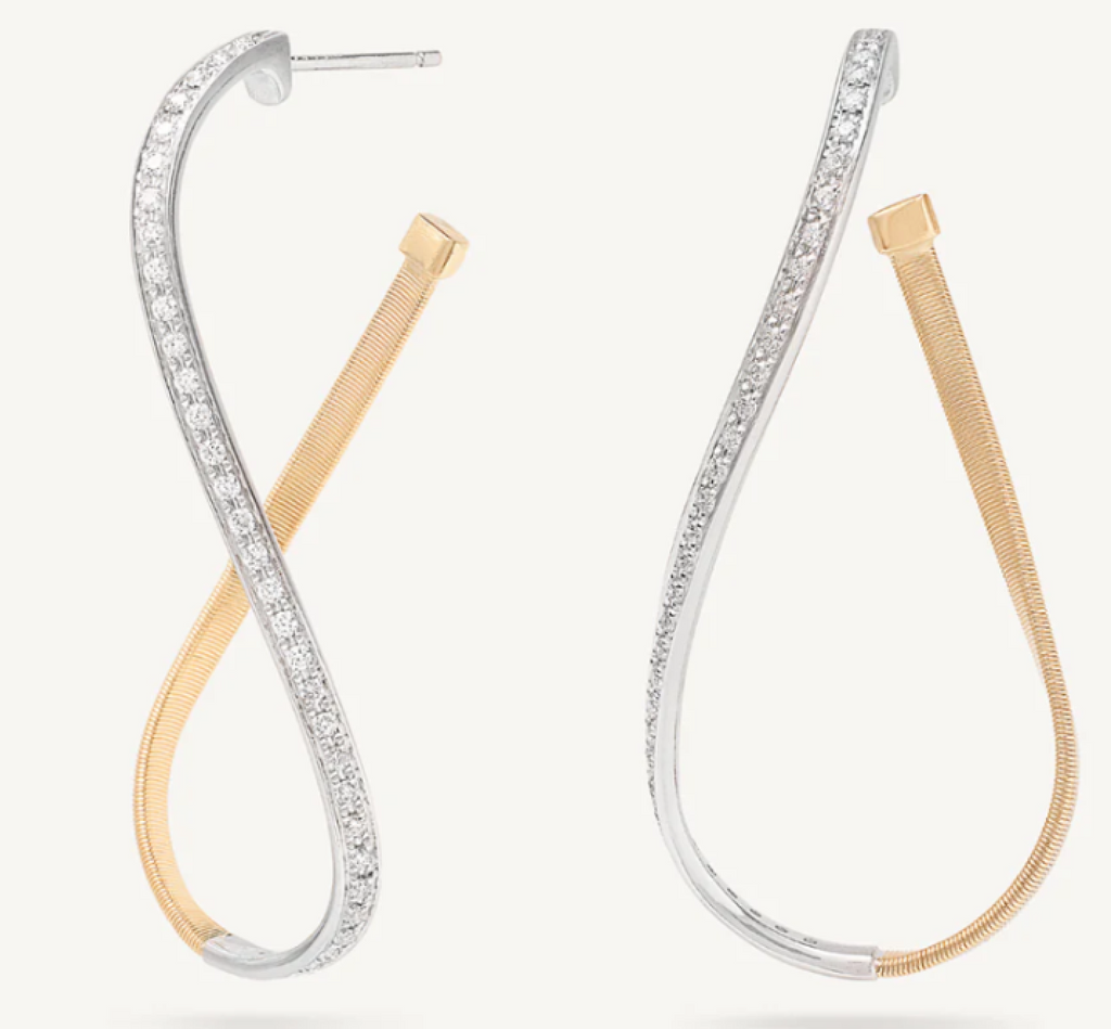 MARRAKECH  18K Yellow Gold Twisted Irregular Medium Hoops with Diamond Pavé