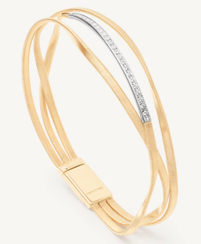 MARRAKECH  18K Yellow Gold 3-Strand Bangle With Diamond Bar