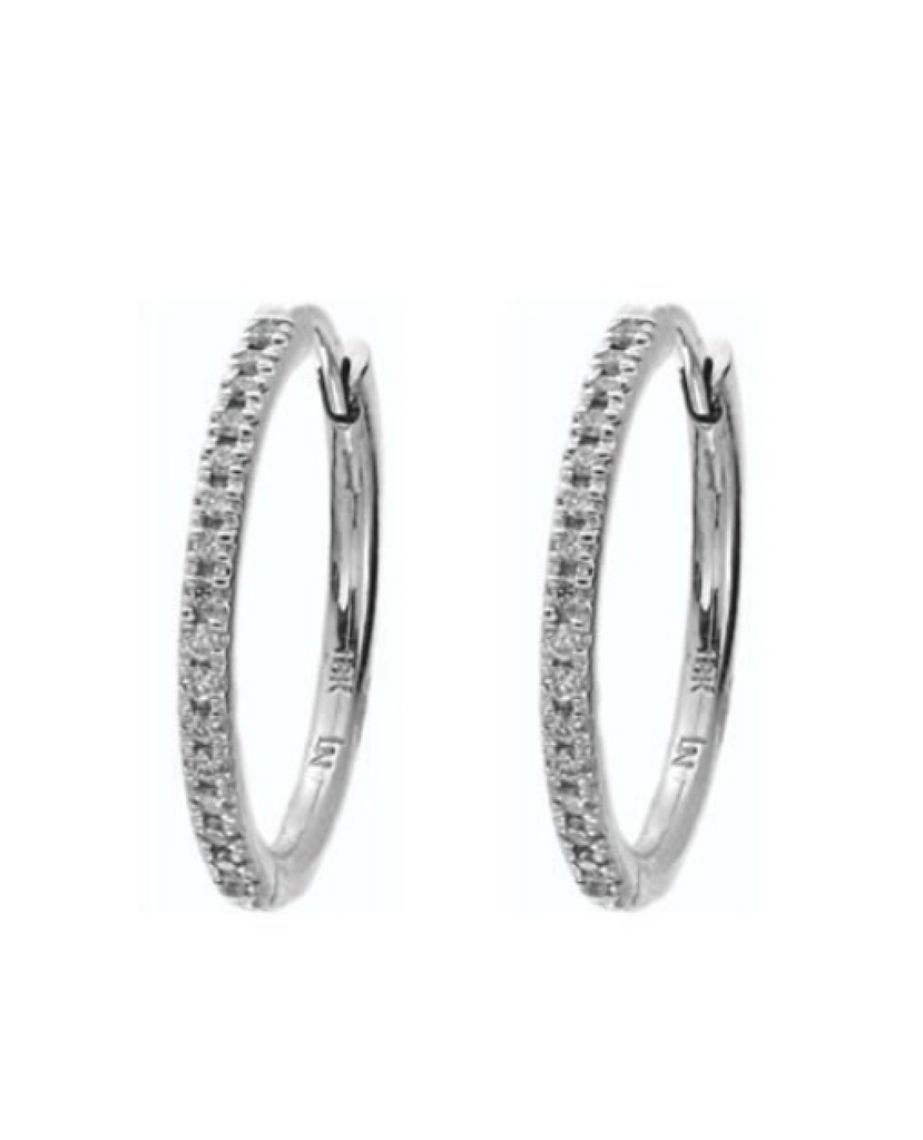 Lady's White 18 Karat hoop Earrings With Round Diamonds