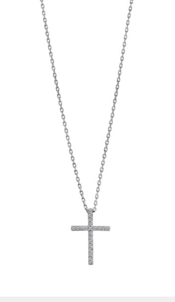 Lady's White 18 Karat cross Necklace With 0.09Tw Round Diamonds