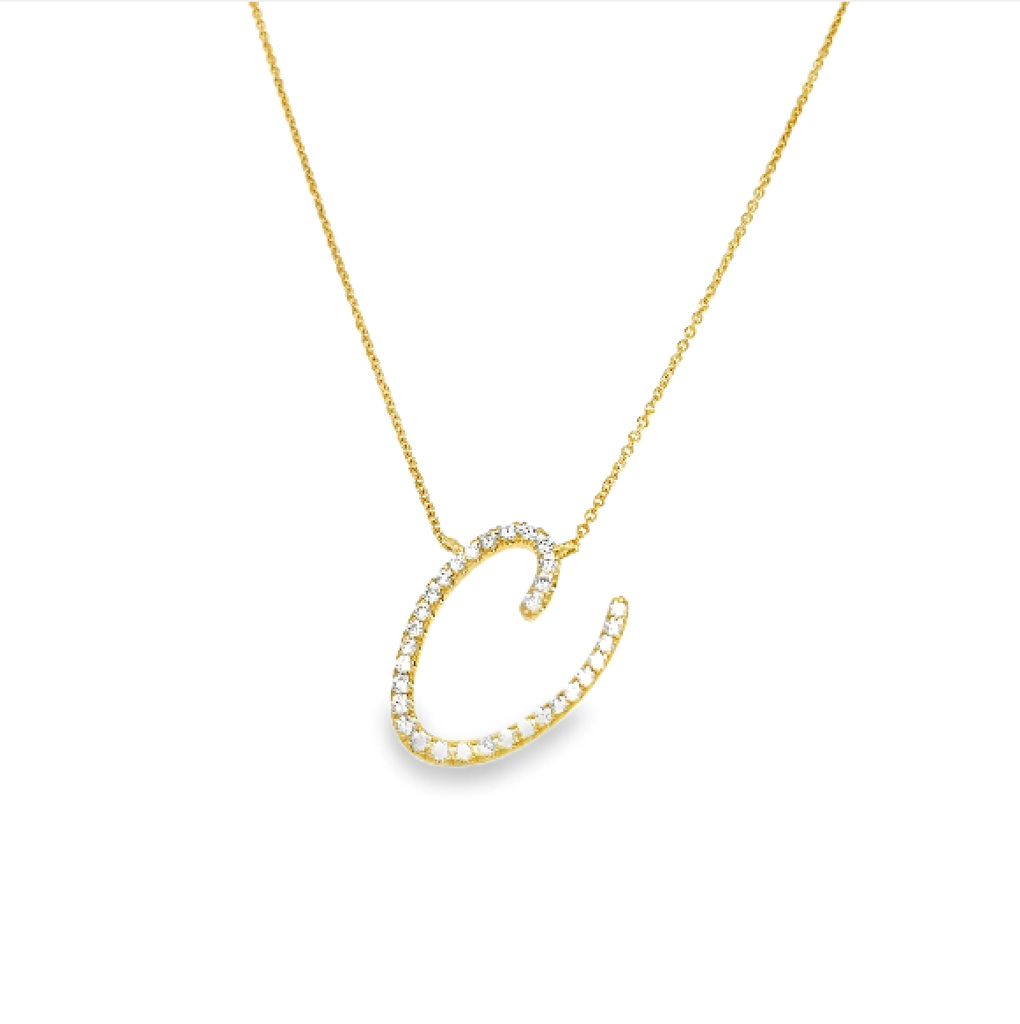 Lady's Yellow 18 Karat Necklace "C" initial with Round Diamonds