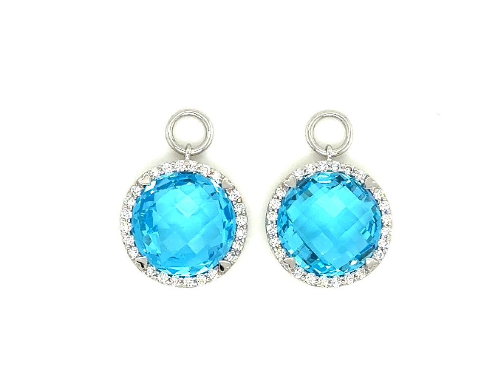 Lady's White 18 Karat Earrings Blue Topaz