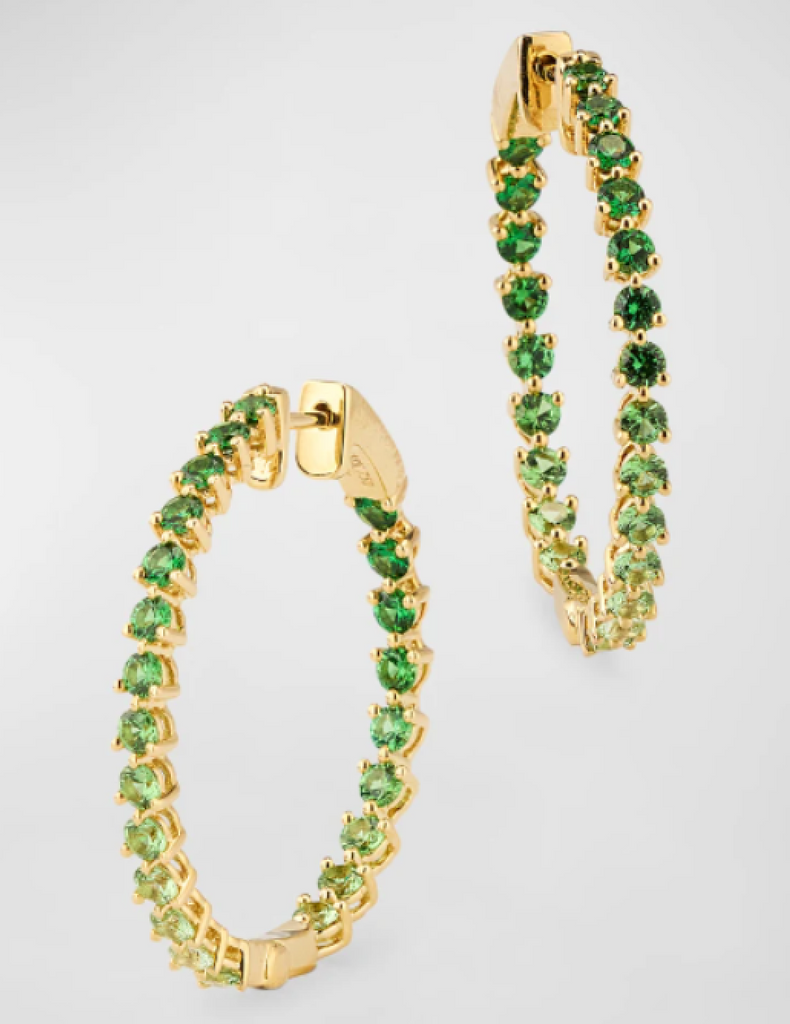 18K Yellow gold Tsavorite Garnet Hoop Earrings