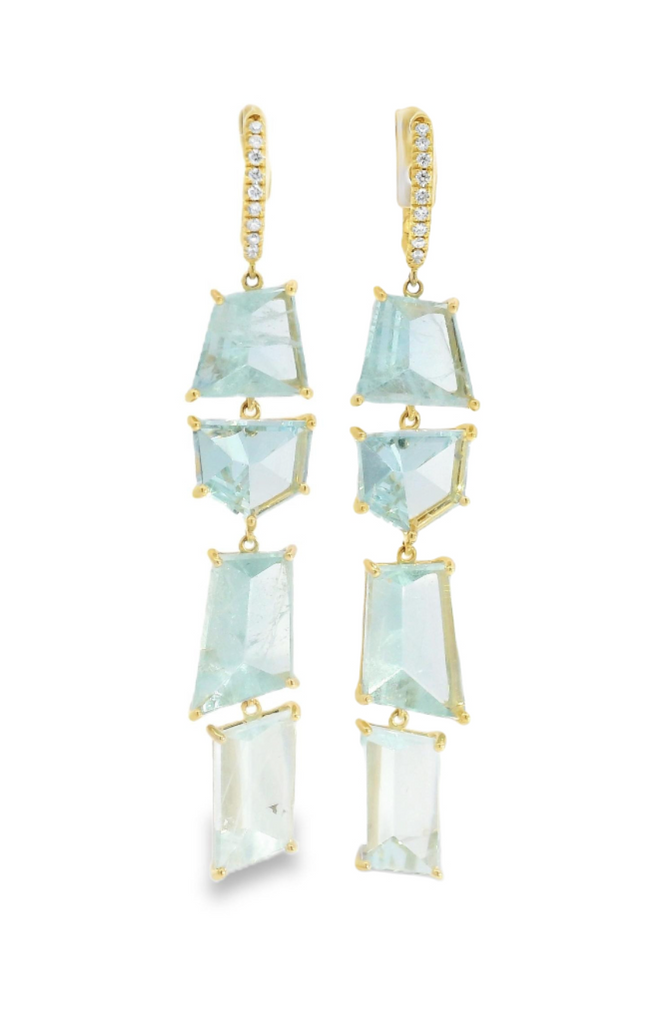 18K Yellow Gold Mirror Cut Aquamarine Drop Earrings