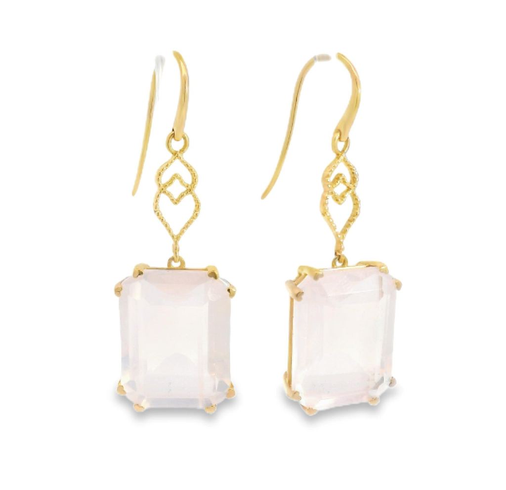 18K Rose Gold Rose Quartz Octagon Earrings