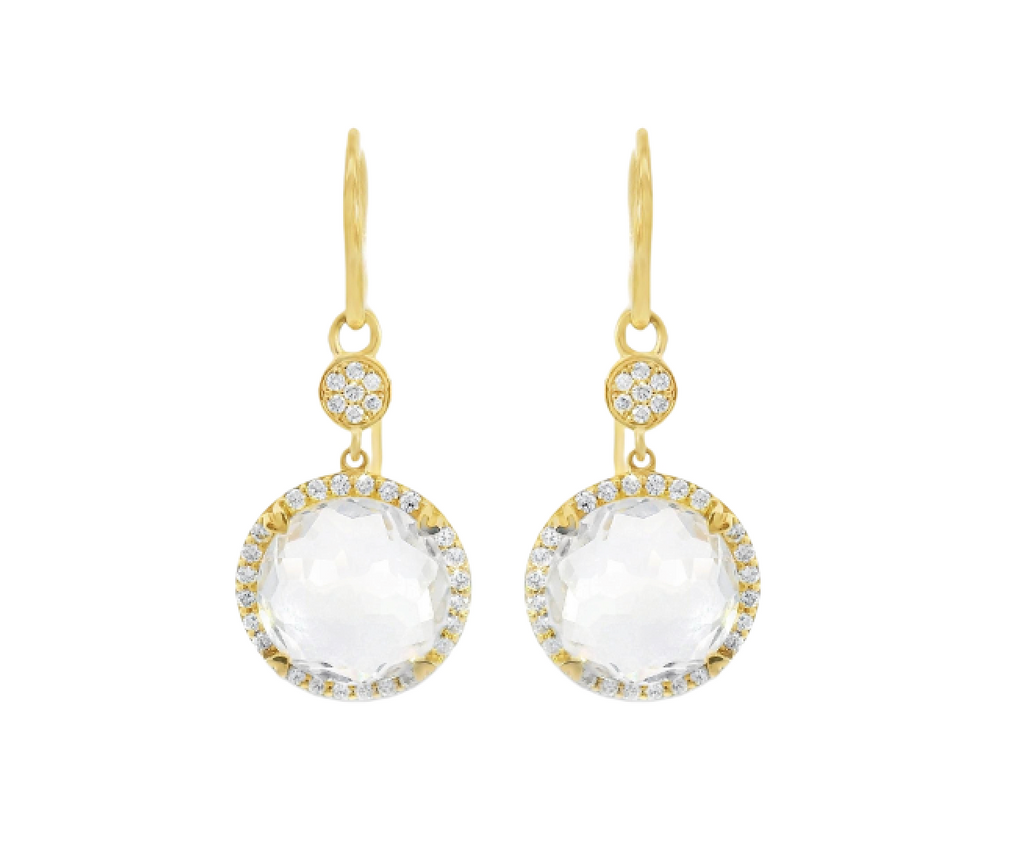 18K Yellow Gold Clear Quartz Drop Earrings