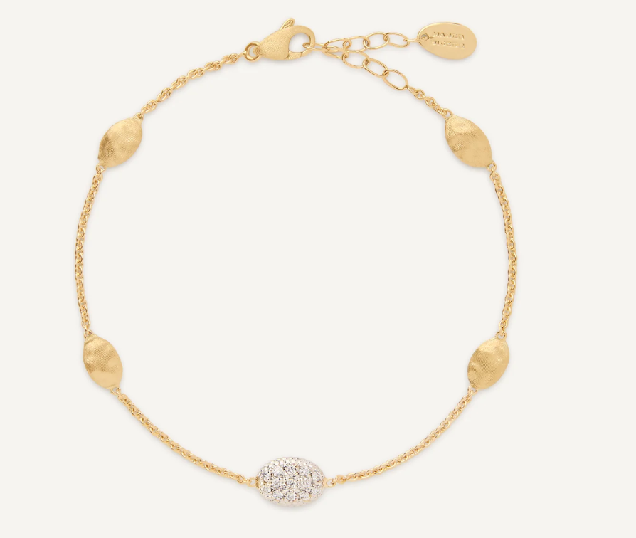 18K Yellow Gold Diamond Bean Bracelet