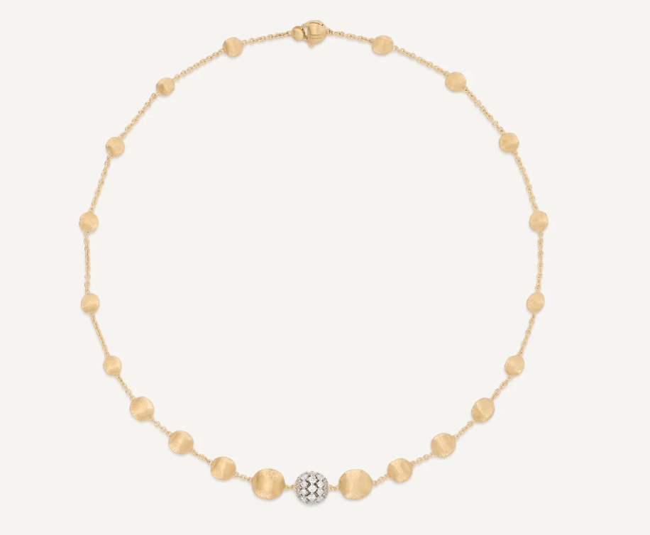 18K Yellow Gold Bead Necklace with Diamonds