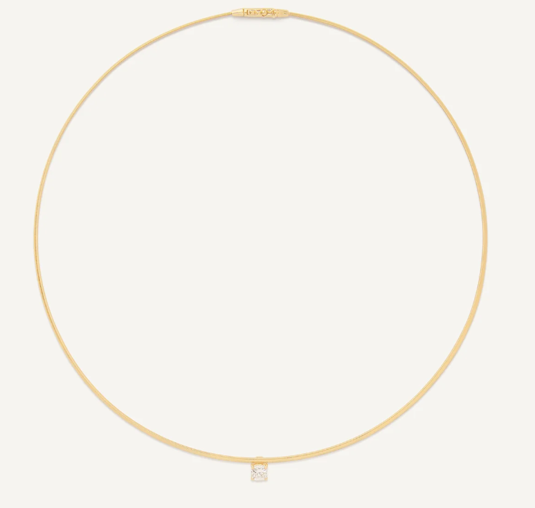 18K Yellow Gold Coil Necklace with 0.5 cwt Diamond Station
