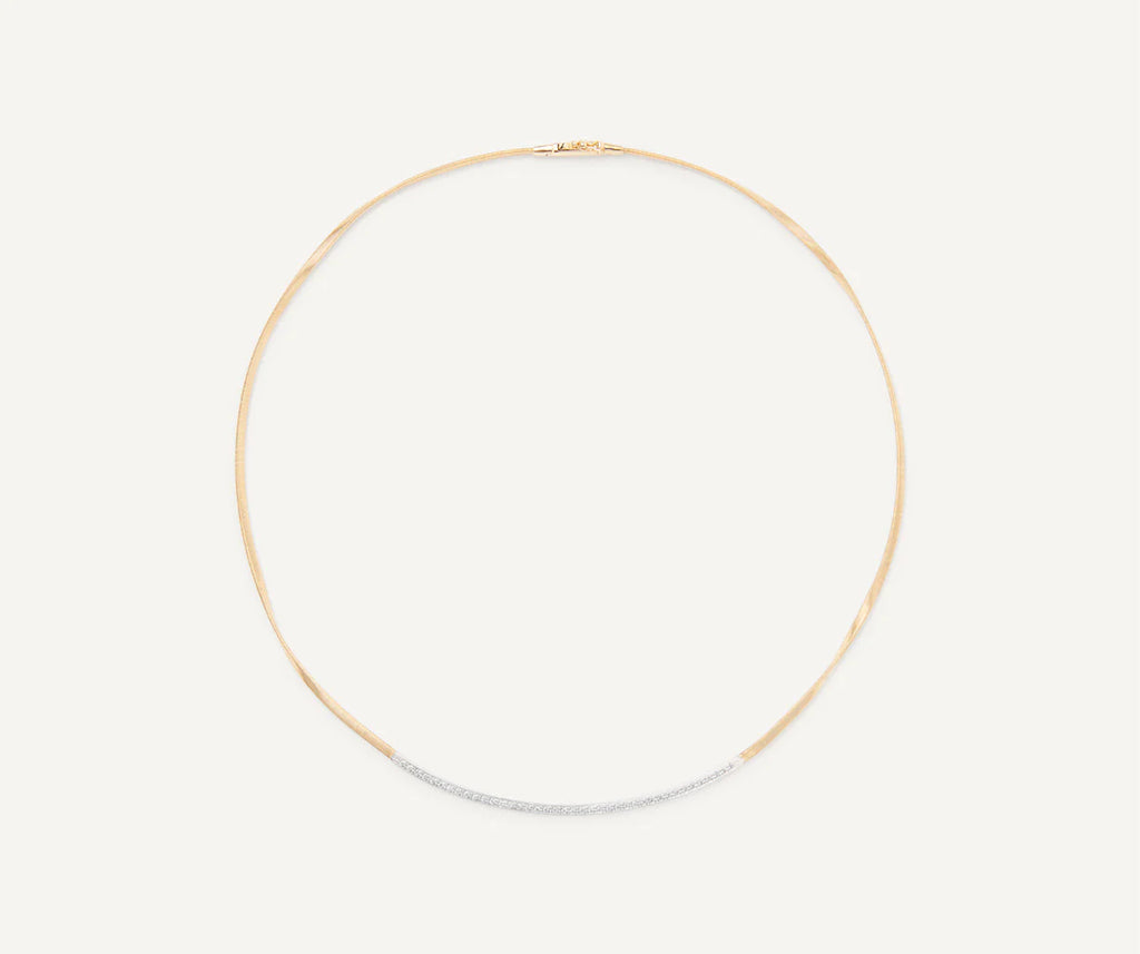 Yellow Gold Coil Necklace With Diamond Bar