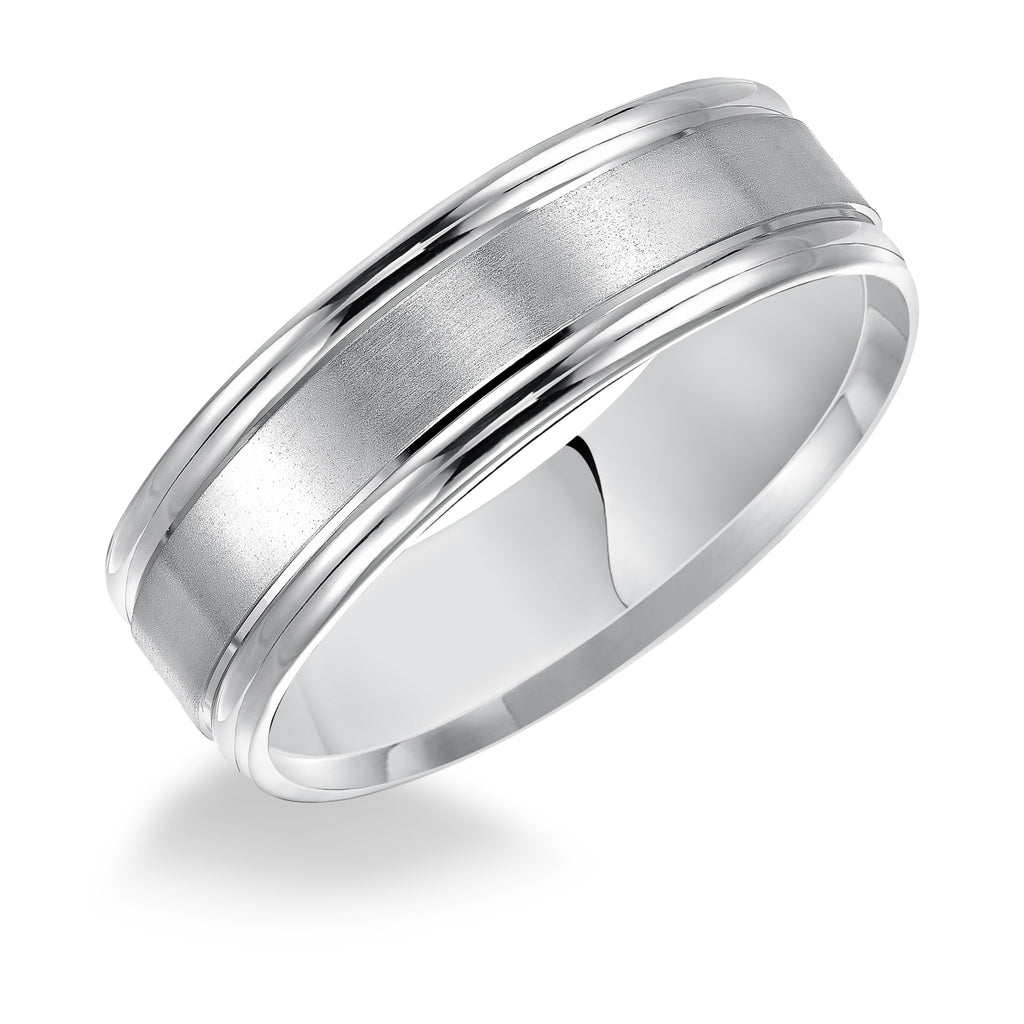 6.5mm Engraved Wedding Band, 14K White Gold