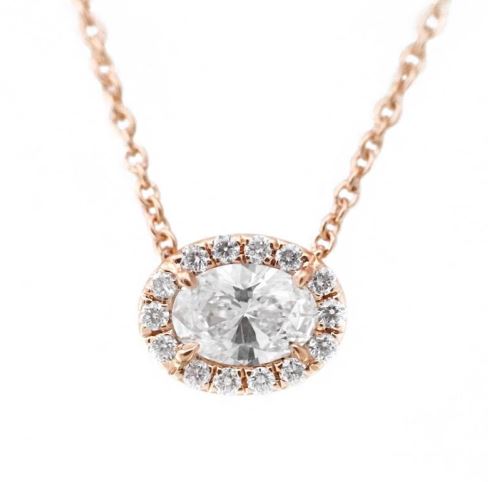 18K Rose Oval Diamond Halo pendant