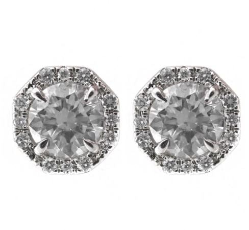 18K Diamond Octagon Halo Earrings