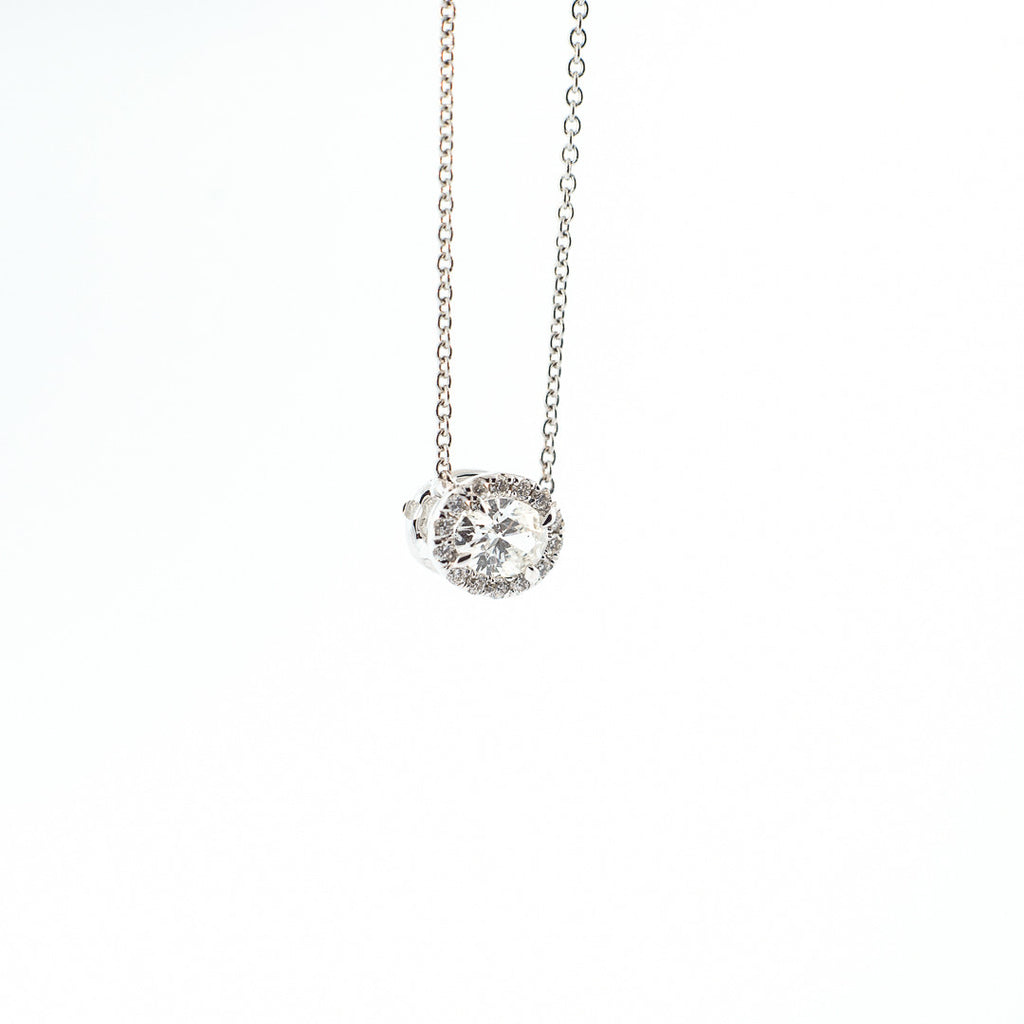 Oval Diamond Pendant with Diamond Halo