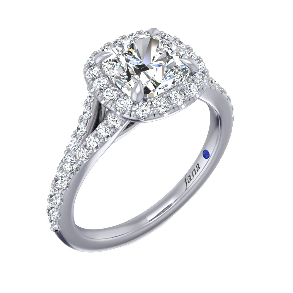 Fana Subtle Split Band with Cushion Halo Engagement Ring