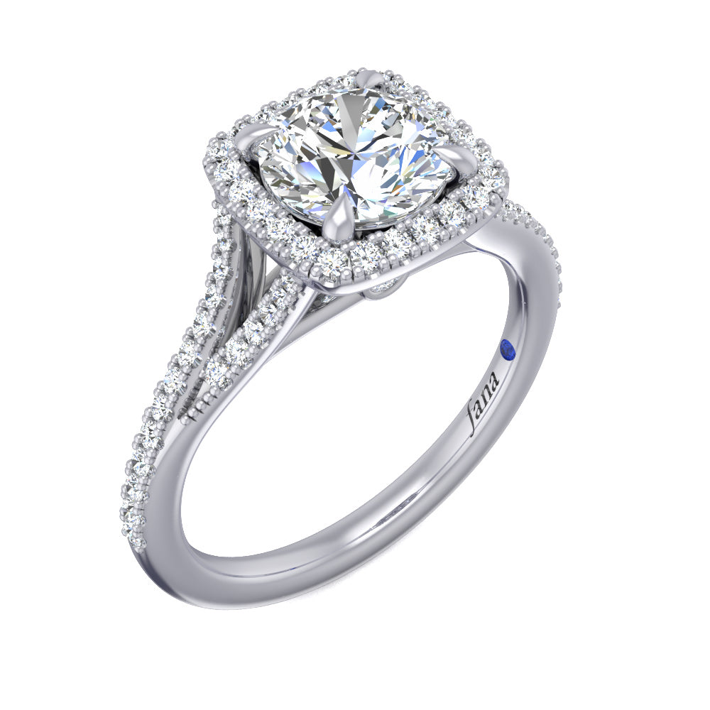 Fana Cushion Halo with Pave Split Band Engagement Ring