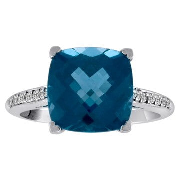 Blue Topaz Ring with Diamonds