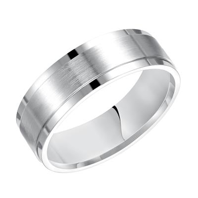 Gents Flat Step Edge Carved Wedding Band