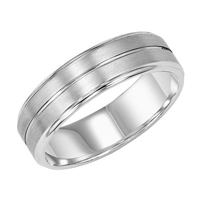 Gents Flat Step Edge Carved Wedding Band