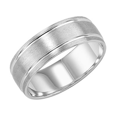 Gents Low Dome Round Edge Carved Wedding Band